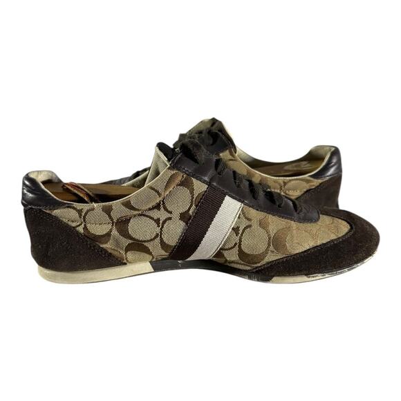 Coach Joss Sneakers Lace Up Signature Canvas Suede Brown Tan Size 11M Women’s - Picture 7 of 8